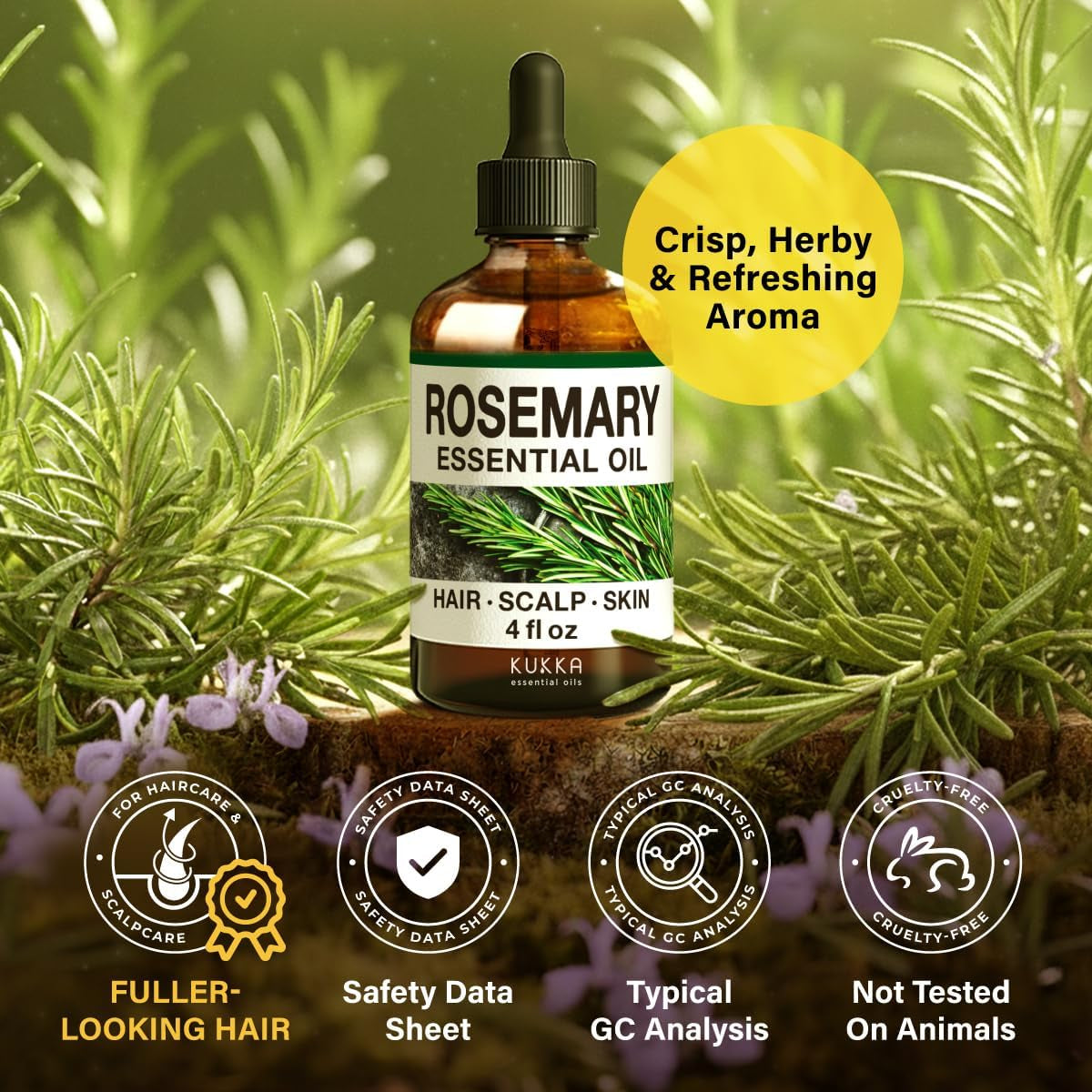 KUKKA Rosemary Essential Oils - 4 Fl Oz - for Hair, Skin, Diffuser, Aromatherapy & DIY Soap Making Scent