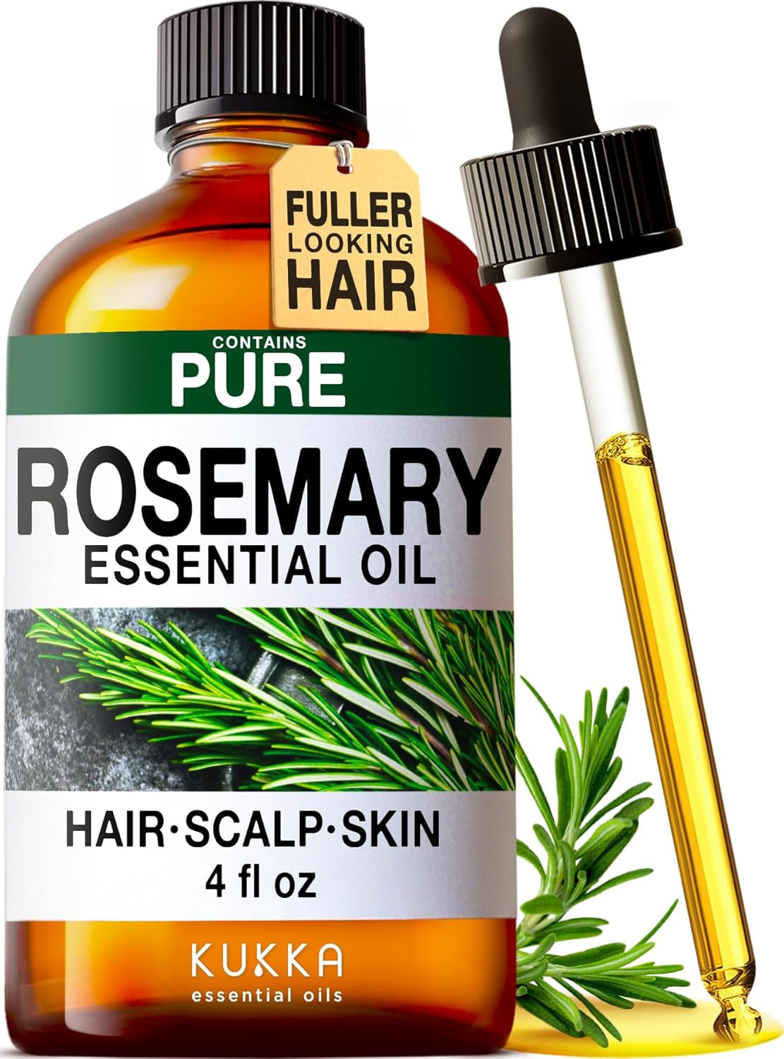KUKKA Rosemary Essential Oils - 4 Fl Oz - for Hair, Skin, Diffuser, Aromatherapy & DIY Soap Making Scent